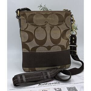 Coach 40758 Authenticated Signature Jacquard Brown Canvas Strap‎ Crossbody